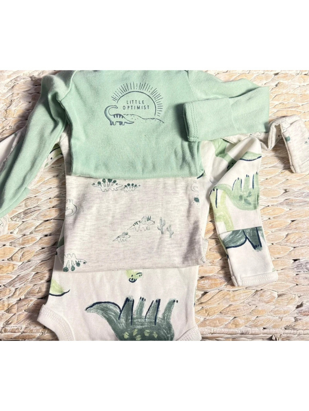 Carter's Baby Boy's Newborn 0-3 months Long Sleeve Dino Bodysuit 3 piece Set
